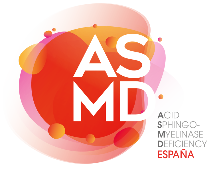 Logotipo ASMD letras blancas sobre rojo naranja y rosa